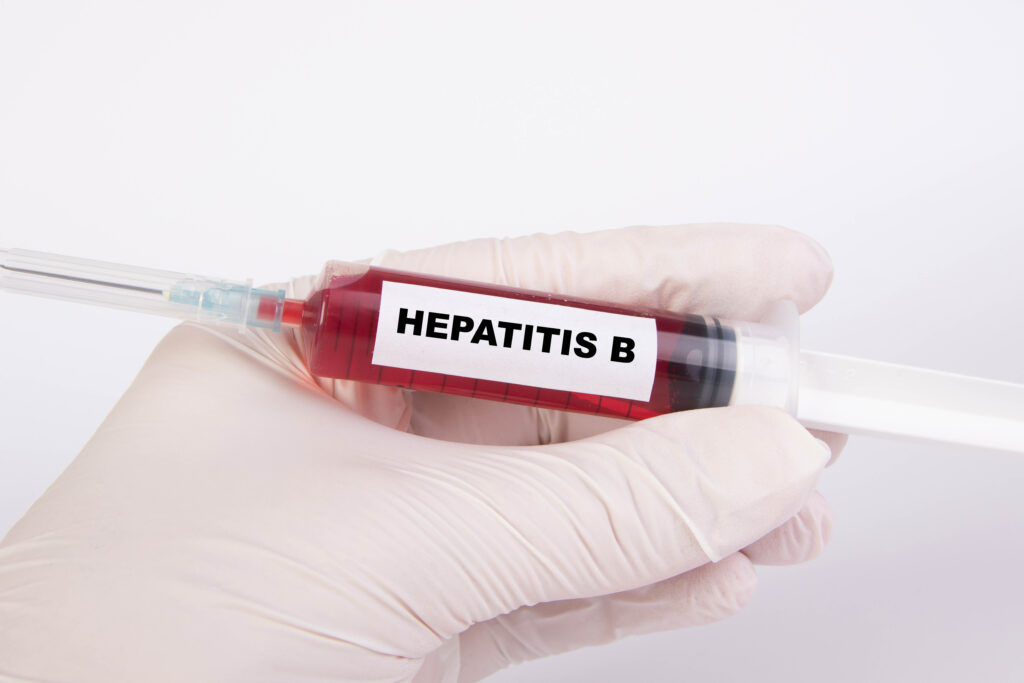 Injection needle with Hepatitis B text